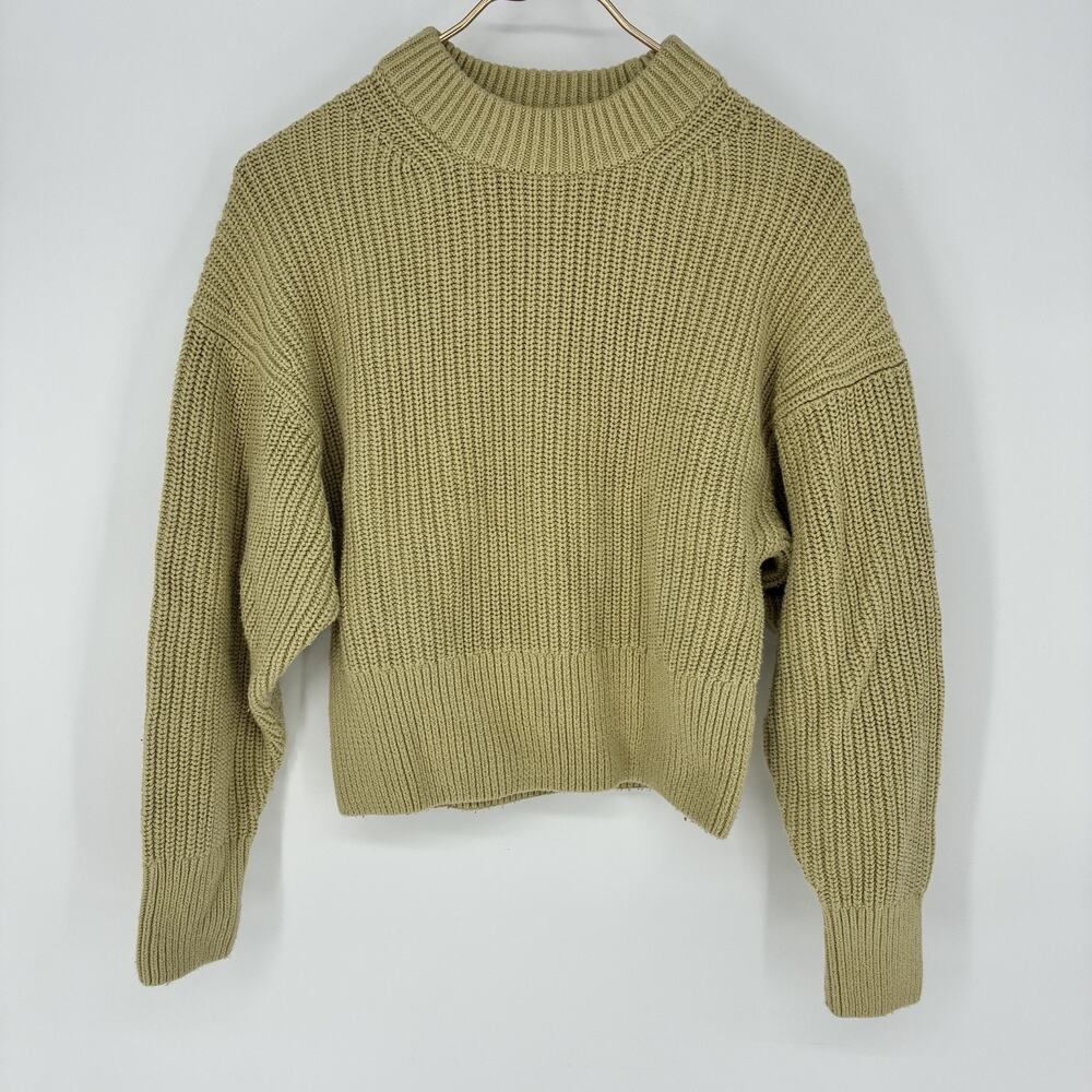 Everlane Organic Cotton Puff Sleeve Green Pullover Sweater Women's Size S